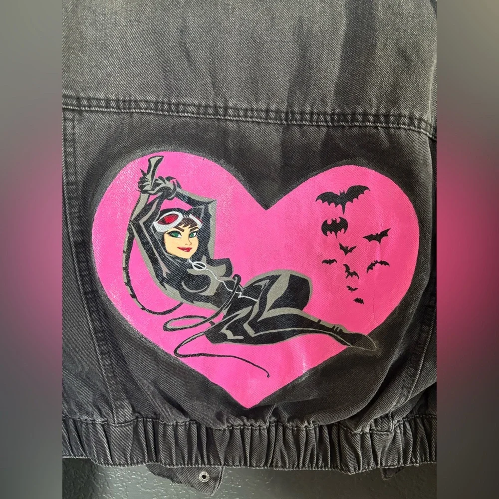 Custom Black Denim Jacket Catwoman - Picture 1 of 5